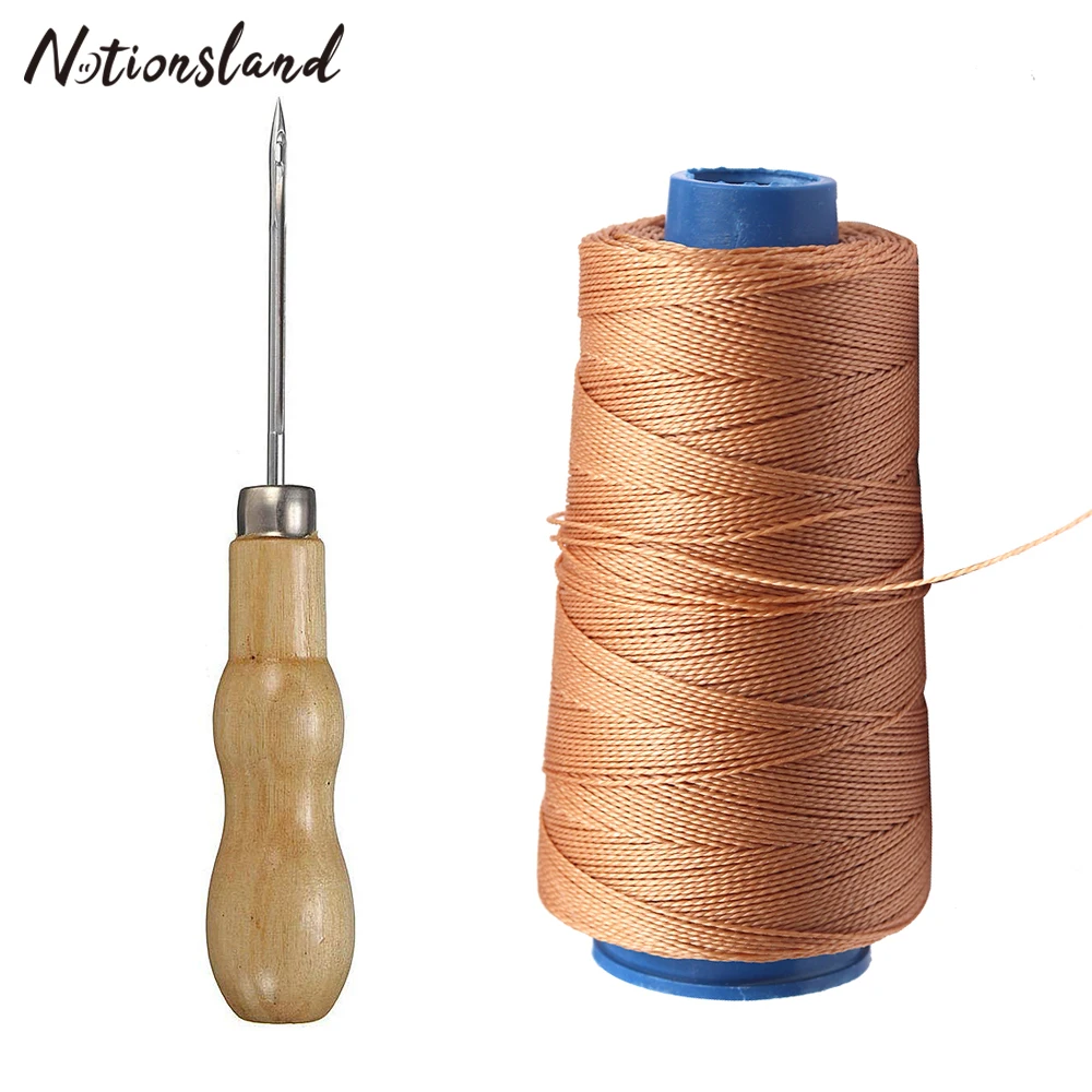 1pc Sewing Waxed Thread Durable Strong Hand Stitching Thread with Professional Leather Wood Handle Awl for Leather Shoe Craft