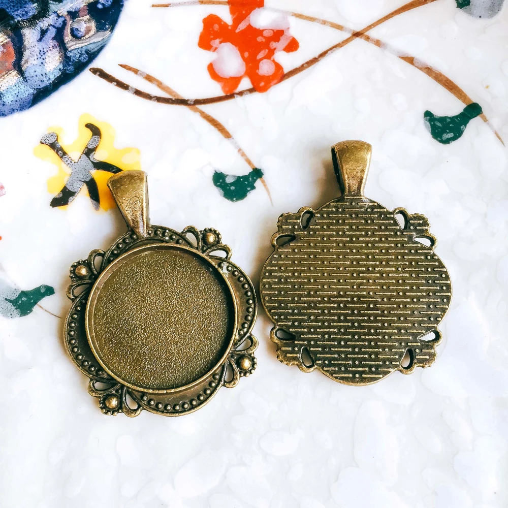 5pcs/lot 20mm Necklace Pendant Setting Antique Bronze Silver Color Cabochon Blank Base Supplies for Jewelry Finding T100