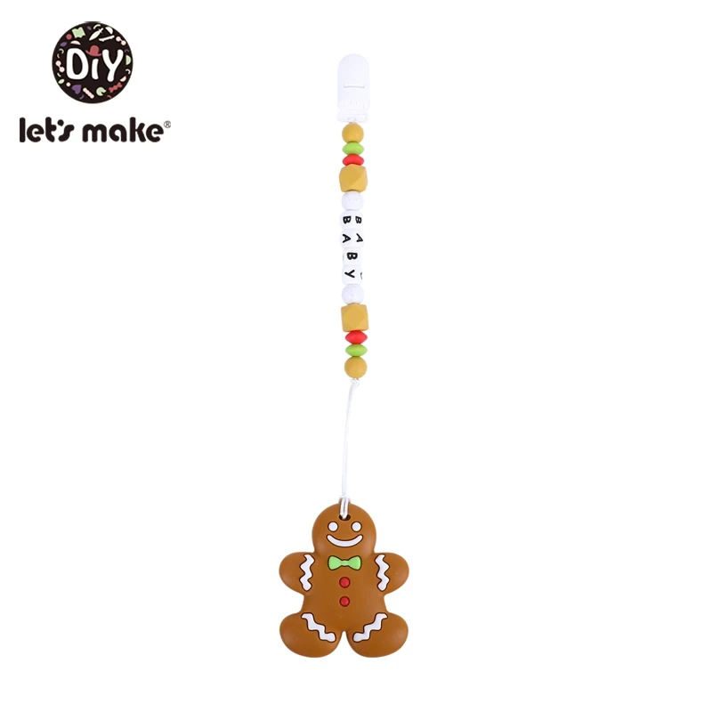 Let's Make – attache-sucette en Silicone, sans Bpa, arbre de noël, père noël, flocon de neige, anneau de dentition, lettres, perles, pendentif, chaîne