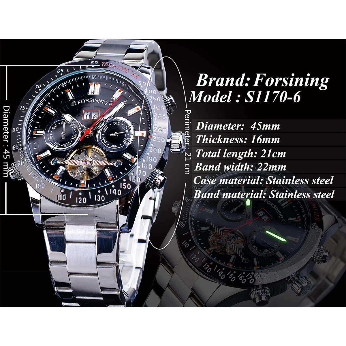 Forsining Tourbillion Design Silver Steel Mens Automatic Sport Mechanical Wrist Watches Top Brand Luxury Male Clock Relogio