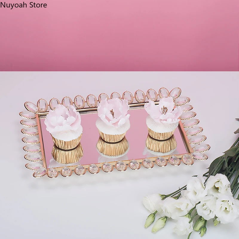 

European-style Mirror Tray Cake Tray Dessert Tray Wedding Dessert Table Display Stand Decoration Dessert Tray Cosmetic Storage