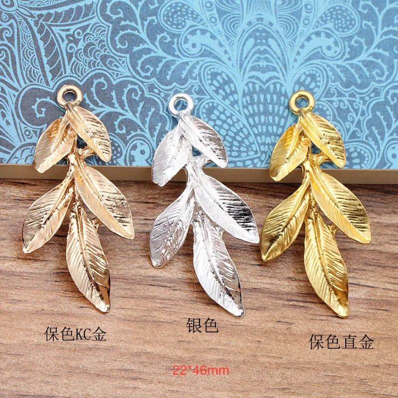 

60pcs 22*46mm KC Gold/silver color Zinc Alloy Big Leaf Branch Shape Charm For Wedding Head DIY Handmade Fashion Women Jewelry