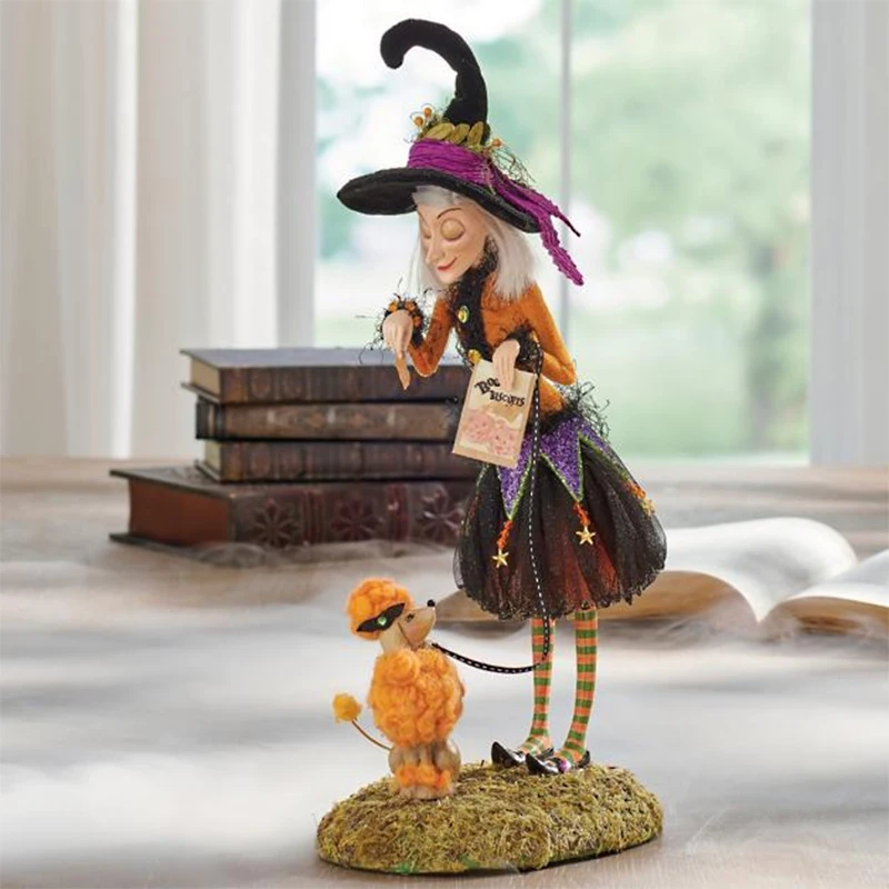 HOT Halloween Witch Statue Hand-Painted Resin Crafts Creative Desktop Ornament for Home Living Room Bedroom Decoration