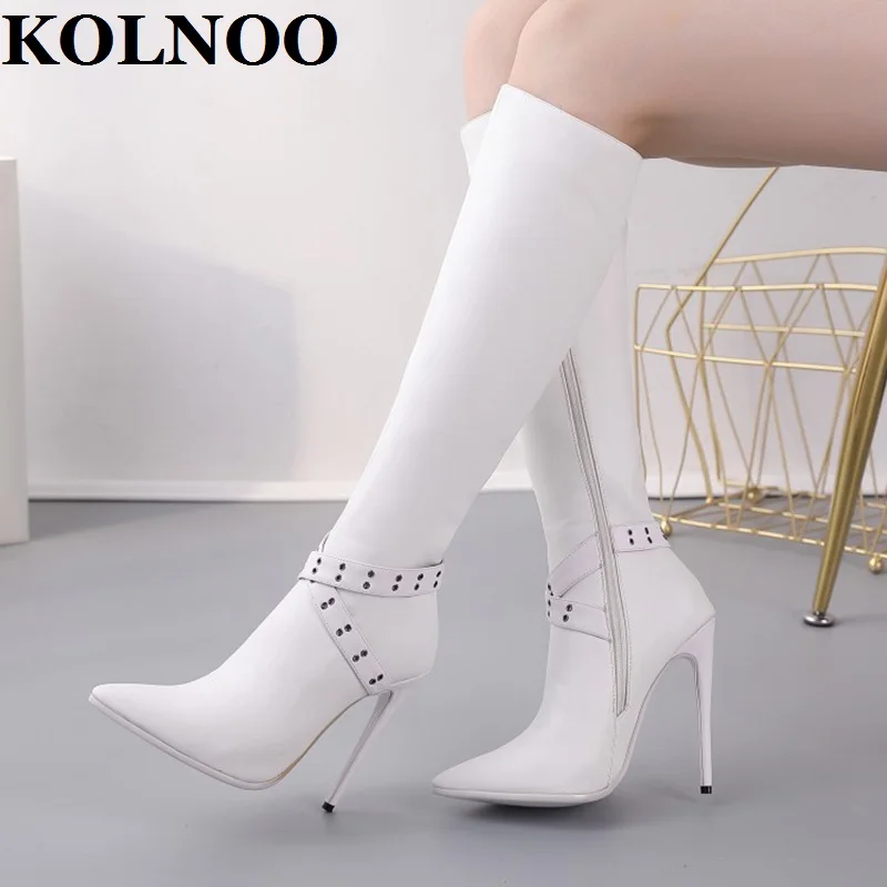 Kolnoo 2022 Real Photos Ladies Handmade High Heels Boots Cross Straps Wedding Party Knee-high Boots Sexy Evening Fashion Shoes