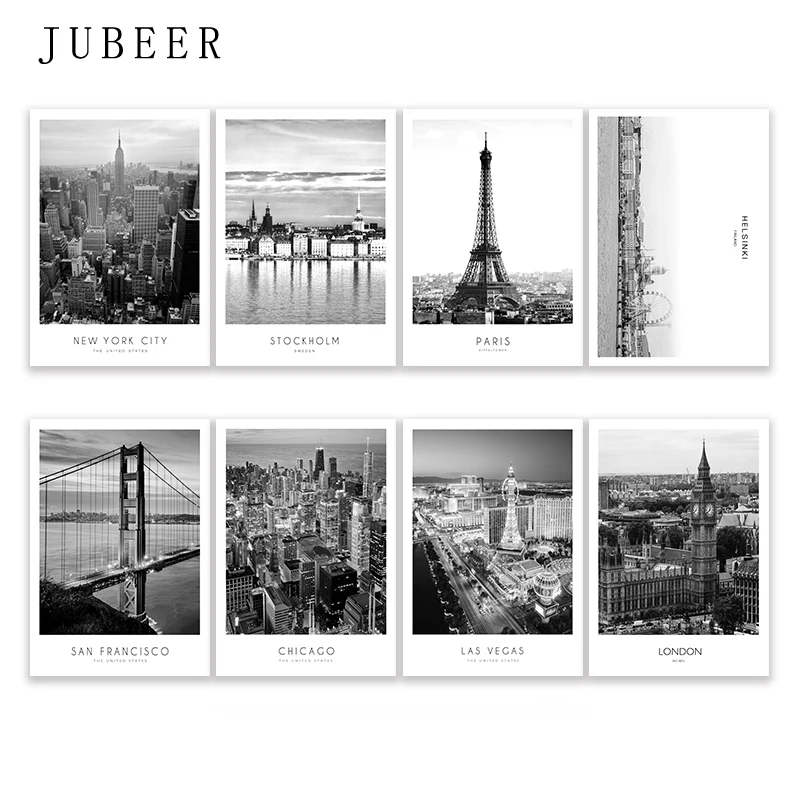 Modern New York London Paris City Wall art Landscape Posters and Prints Black And White Pictures for Living Room Home Decor