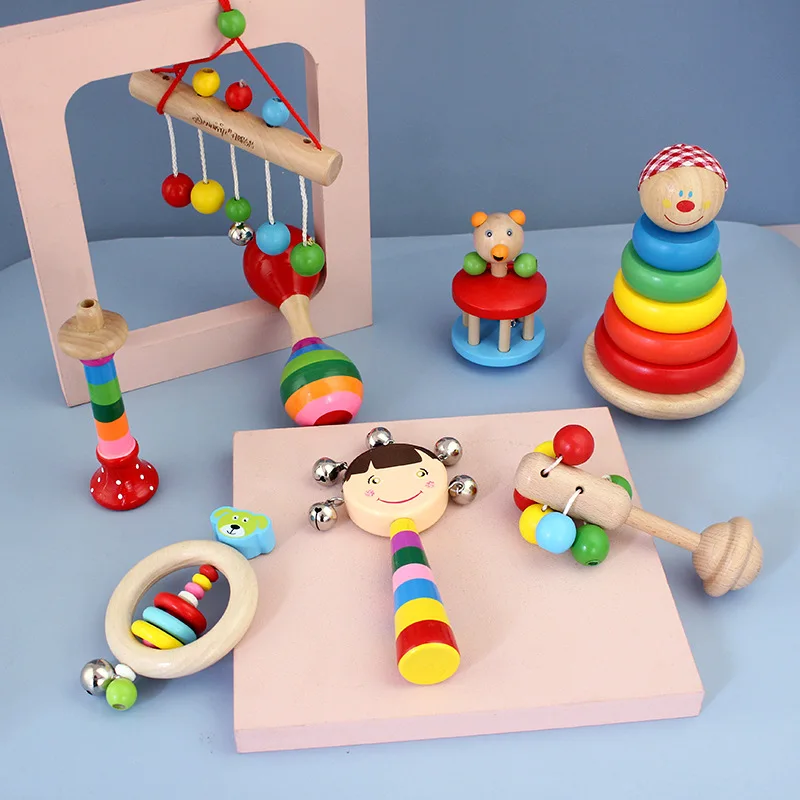 Sonajeros de madera Montessori, martillo de arena, instrumento musical de iluminación, rompecabezas de xilófono, Juego de desarrollo, juguetes para bebés de 0 a 12 meses