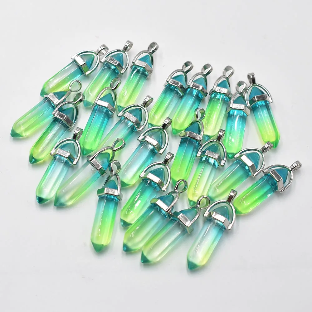 Fashion good quality glass colorfull pillar Point charm pendants for jewelry pendants making 24pcs/lot Wholesale free shipping