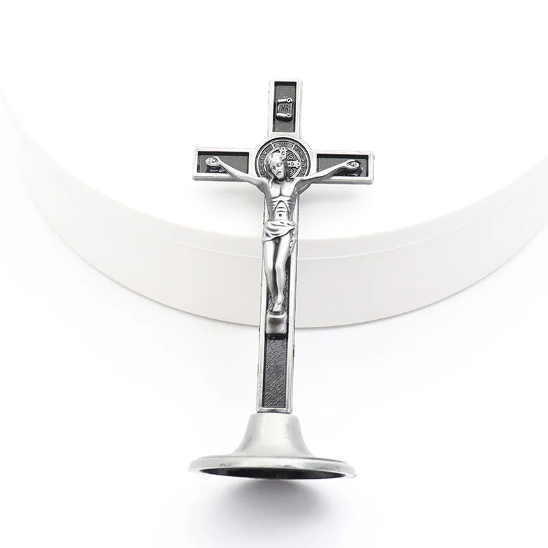 Black Catholic Jesus Cross With Stand Christ Crucifix Home Religious Church Decorative Standing Crosses For Tables