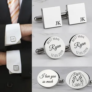Gematinles personalizados de la camisa de acero inoxidable Botón Botón Regalos de boda personalizados Mensos para hombres 12 mejores enlaces de manguito de ventas personalizados - №4