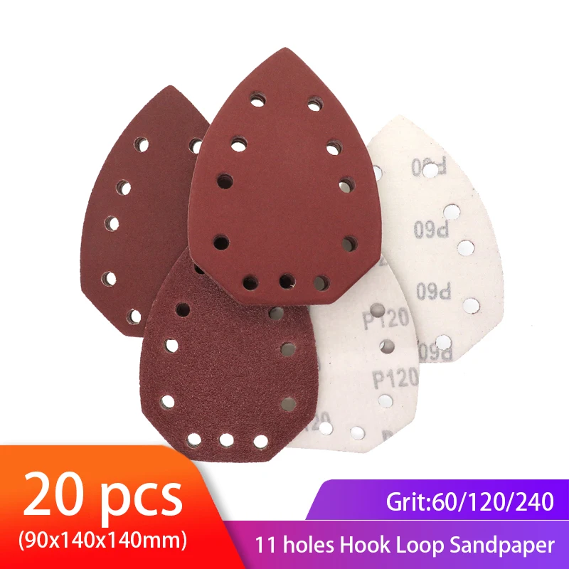 20pcs Mouse Sanding Sheets Hook and Loop Sander Pads 11-Holes Sand Paper Grits 60/ 120/ 240 Fit Multi-Sander