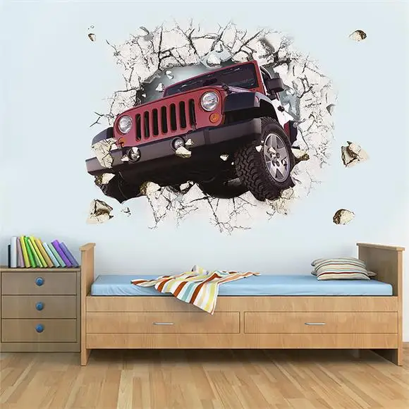 Adesivi murali per veicoli super fuoristrada Hummers 3D Poster da parete rotto Arte della parete Decalcomania per auto Decorazioni per la camera dei