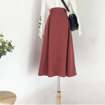 Autumn Winter Suede Velvet Women Female Midi Long Elegant Skirt Empire A-Line Pleated Skirt
