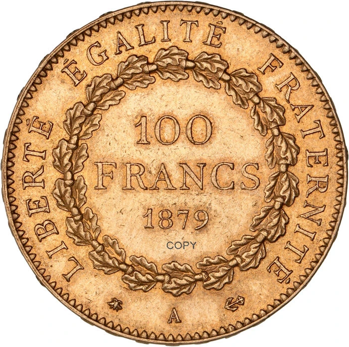 França Terceira República Moeda de Copiar Ouro, Metal Latão, Liberte Egalite, Réplica Comemorativa, 1879 A, 100 Francos