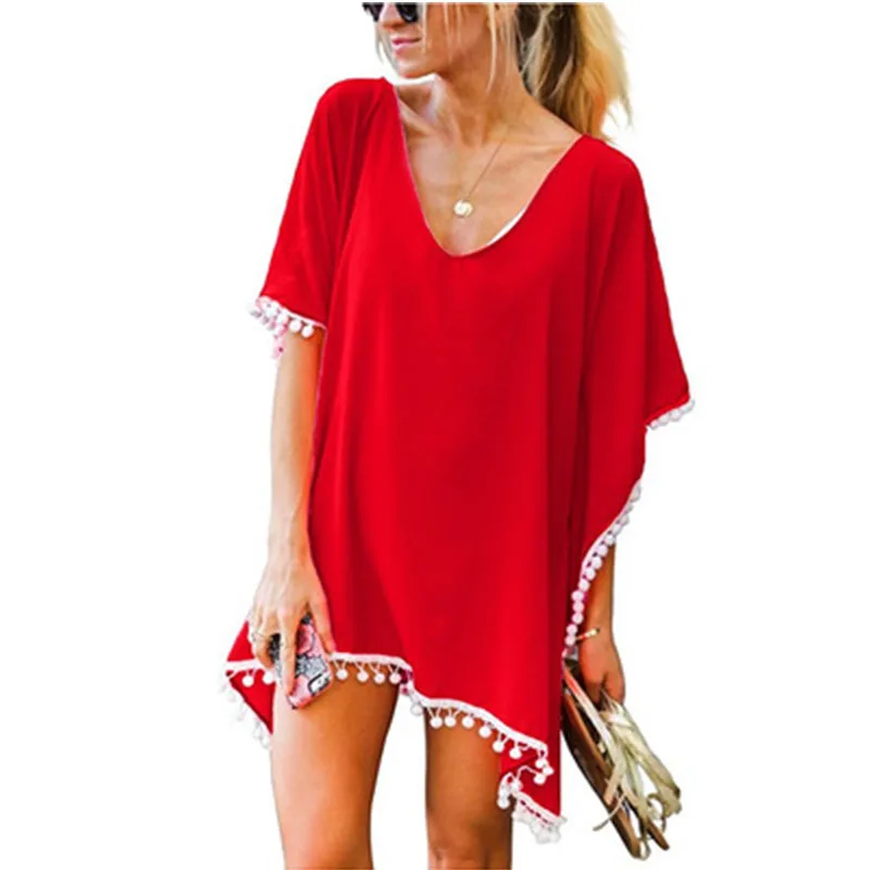 Bikini Cover Up abito da spiaggia donna gancio a mano copertura floreale Ups camicetta gonna irregolare con frange protezione solare abiti da spiaggia allentati donna