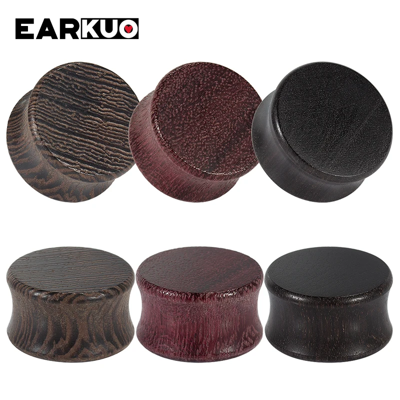 EARKUO Fashion Popular Hollow Flat Wood Ear Plugs And Tunnels Expanders Body Piercing Jewelry Earring Gauges Stretchers 2PCS