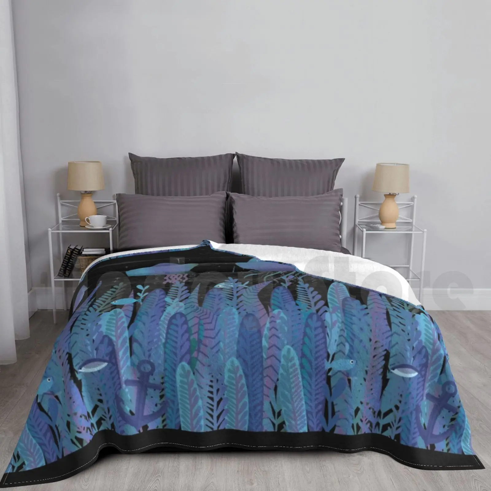 Marine Life Blanket Fashion Custom Sea Ocean Octopus Blue Violet Simple Pretty Cute