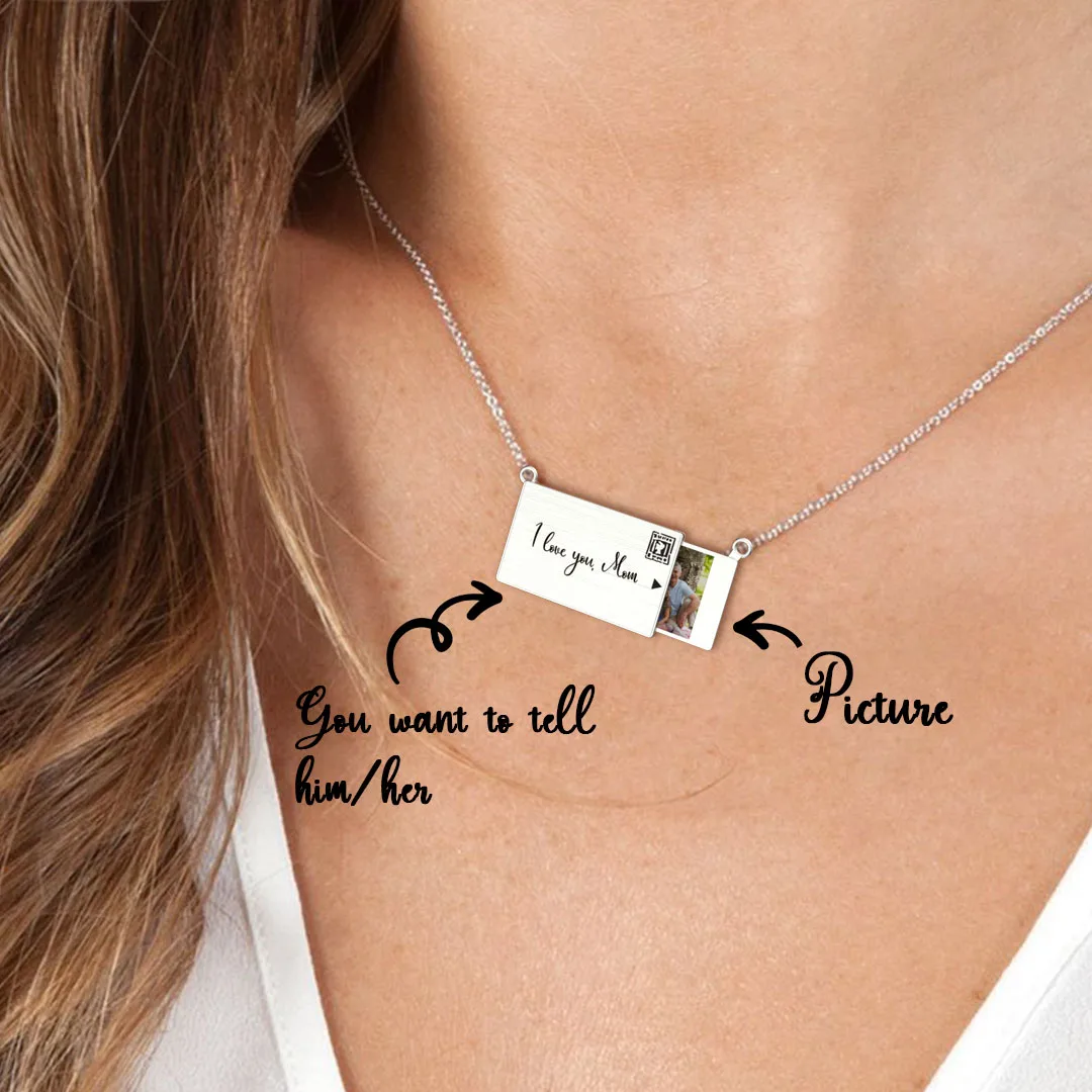 Personalize Custom Word And Photo Romantic Lover Letter Pendants Charm Envelope Fashion Necklace For Women Jewelry