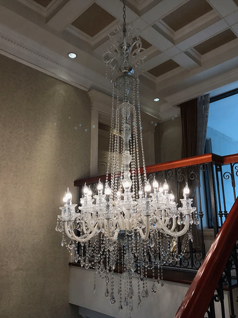 

Nordic Luxury Large Chandelier Lighting Living Room Staircase Long Hotel Villa Crystal Chandeliers Ceiling Modern Candle Lamp