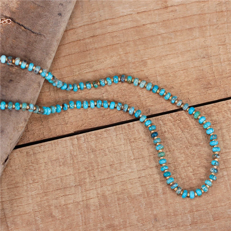 Yoga Tiny Turquoises Blue Jaspers Seed Beads Choker Necklace Boho Holiday Torques Necklace High Quality Jewelry Dropshipping