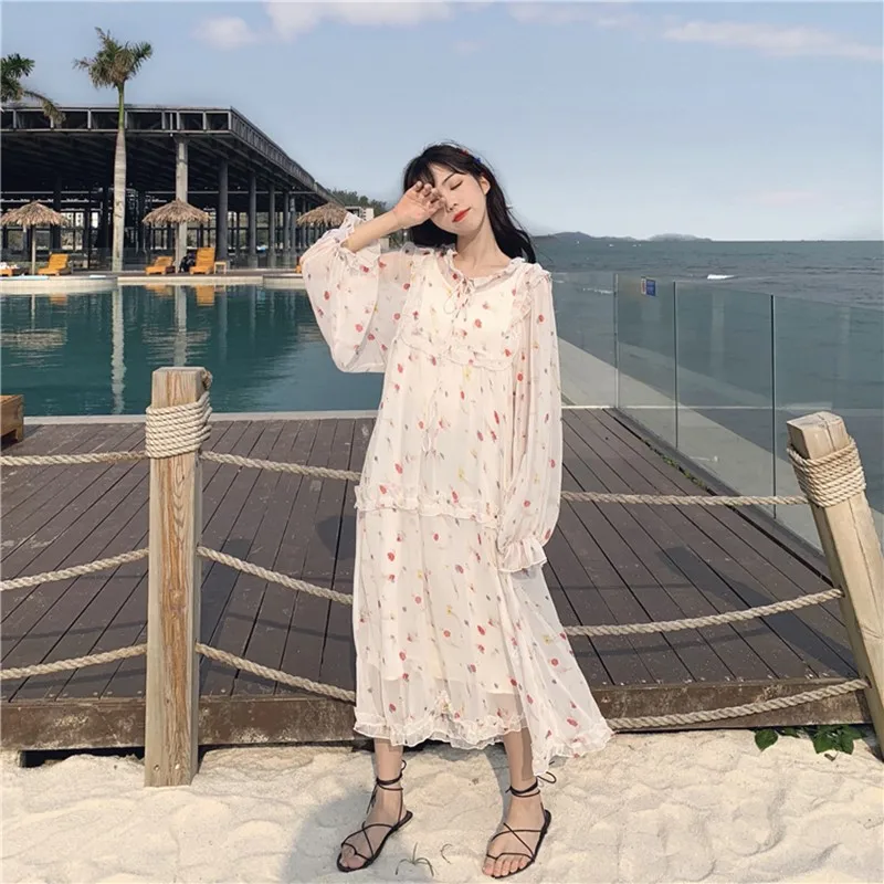 Vestido de verano de lolita, estampado victoriano, kawaii, gótico, conjunto de lolita, vestido inferior con tirantes + manga larga op loli