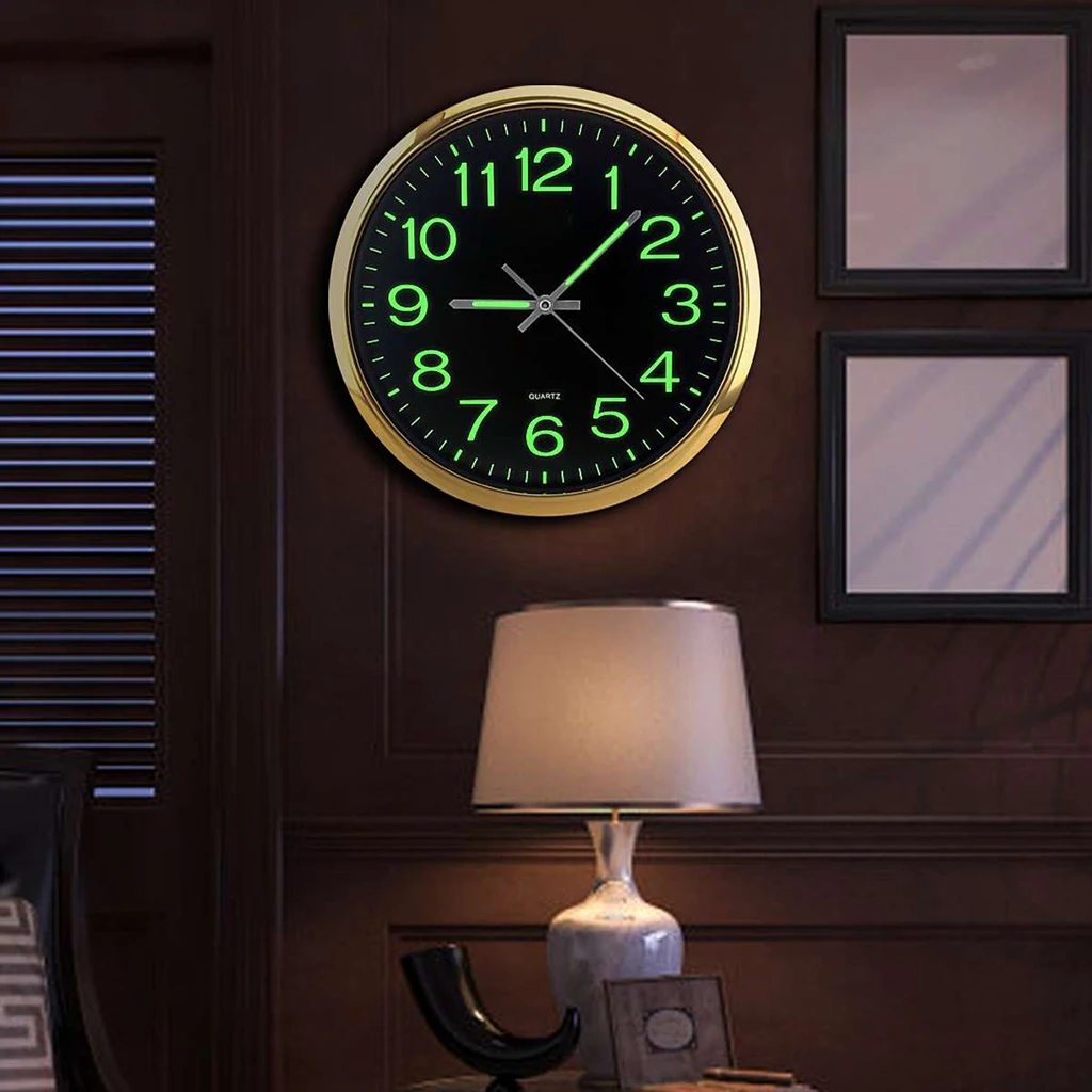 Luminous Wall Clock with Night Light Glow in the Dark Quartz Wall Clock Non-ticking for Home Office Hotel Shops Cafe Decor