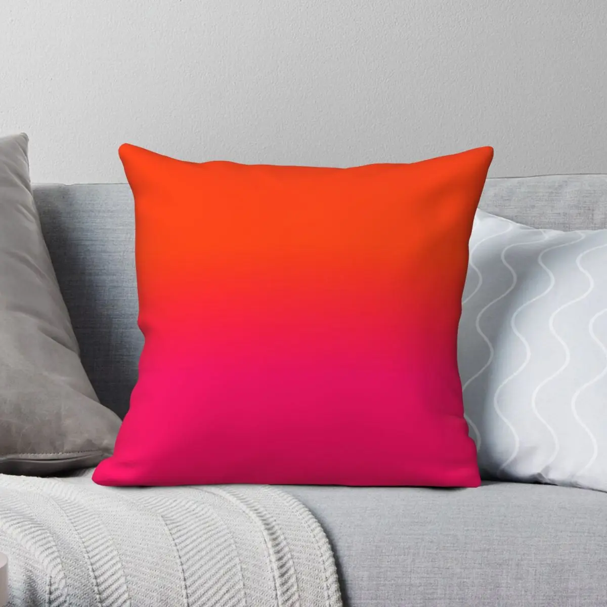 Neon Orange Pink Ombre Color Fade Square Pillowcase Polyester Linen Velvet Printed Zip Decor Sofa Seater Cushion Cover