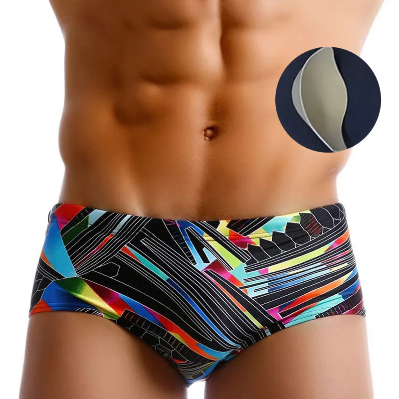 Ropa interior estampada para hombre, bañador Sexy de cintura baja, pantalones cortos de playa, con/sin almohadilla