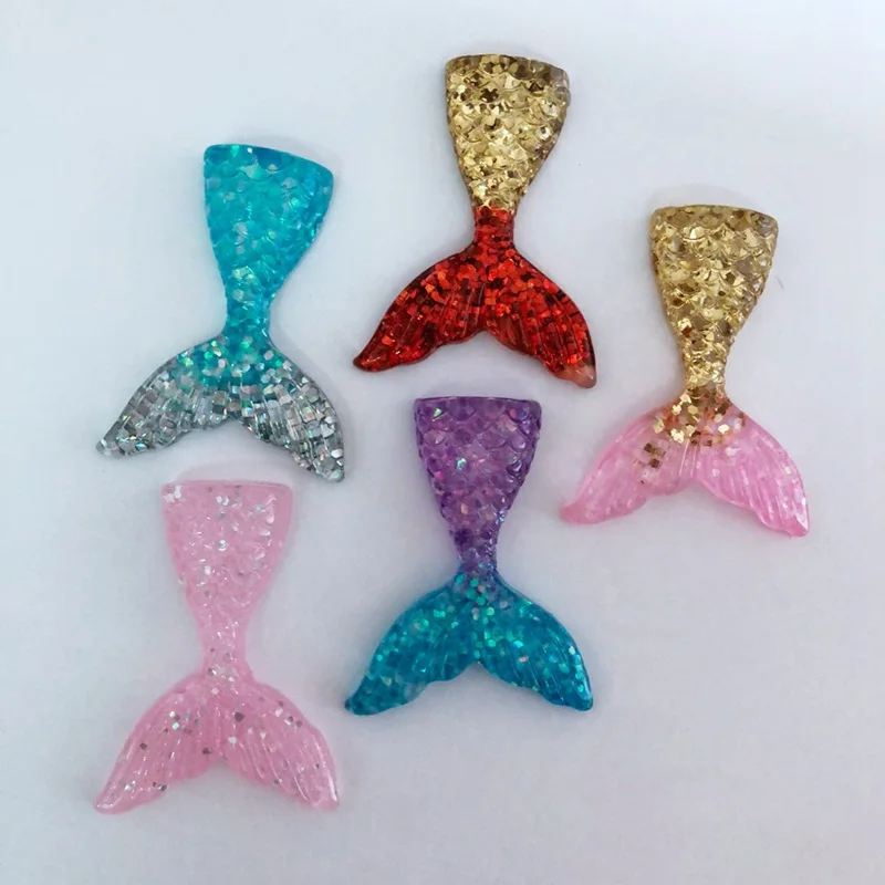 Resina glitter 3D colorata grande sirena coda di pesce retro piatto strass appliques 5 pezzi scrapbook fai da te decorazione in cristallo figurine