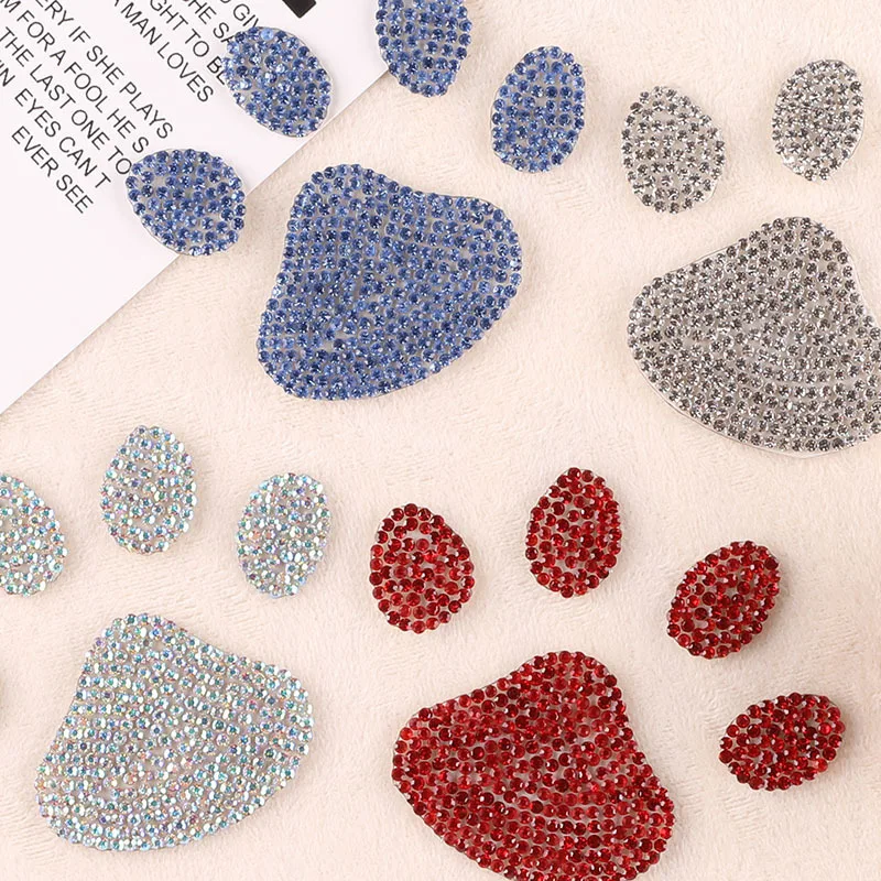 Cartoon Crystal Rhinestone Footprints Paw Patches For Clothing Iron On Clothes Appliques Stripes Diamond Stickers For Children