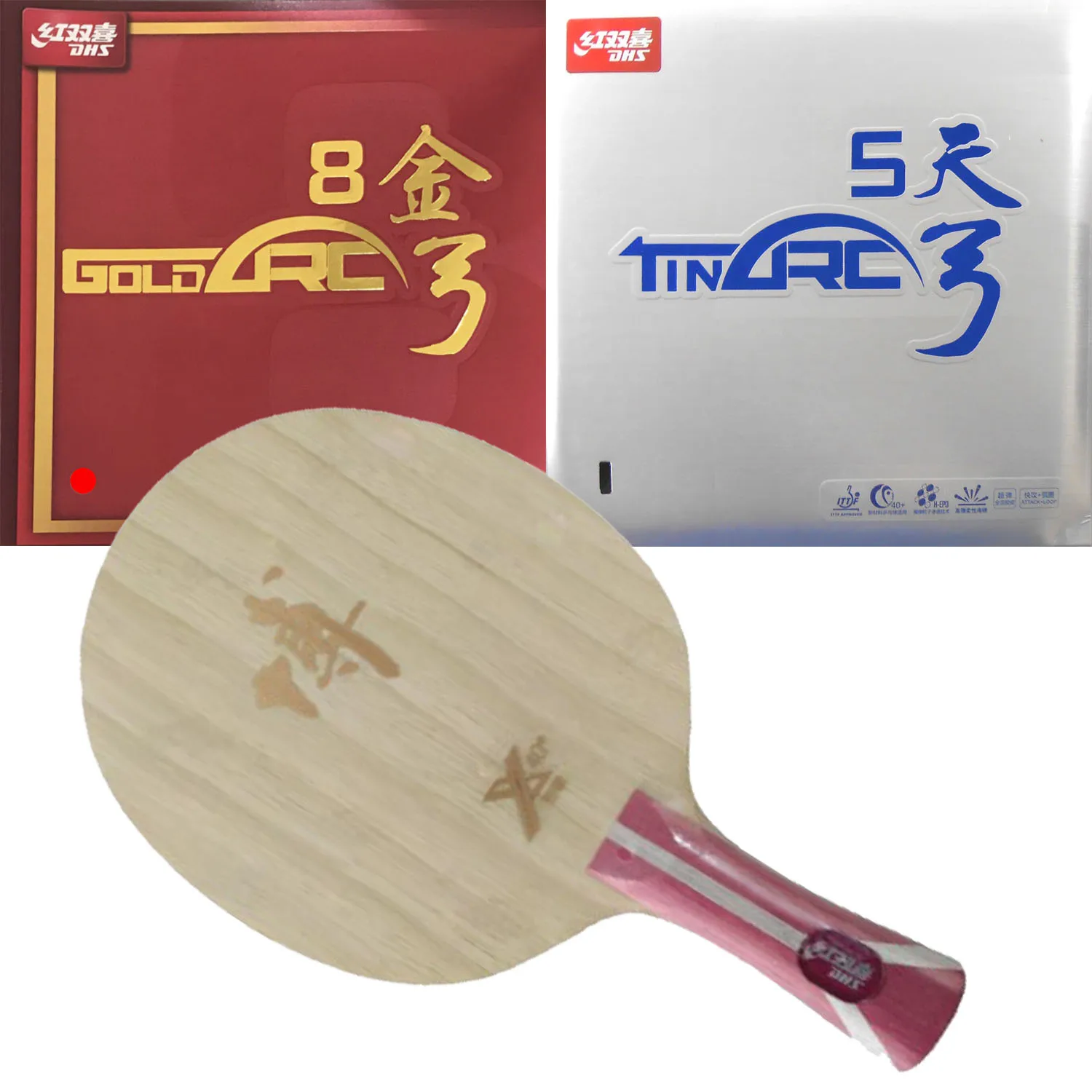 

Pro Combo Racket DHS Hurricane BO2X PingPong blade with DHS GOLDARC 8 and TinArc5 PingPong Rubber