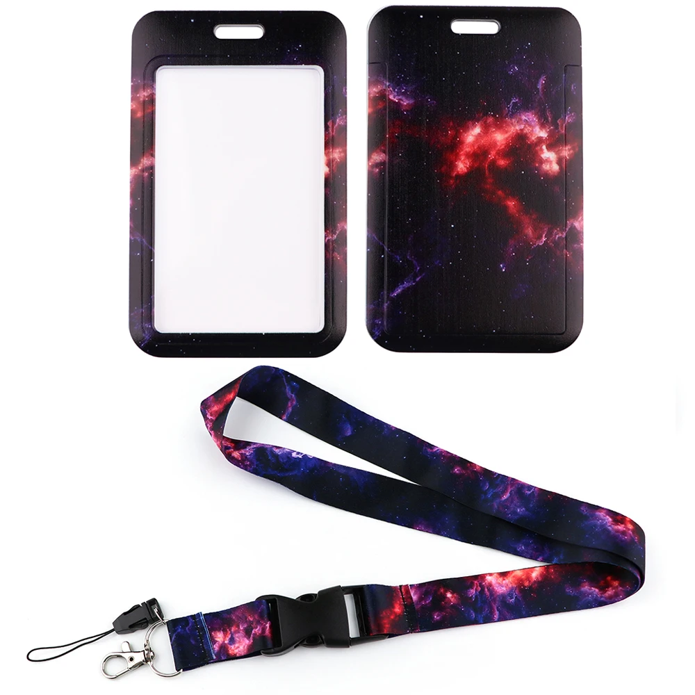 LX844 Dark Nebula Starry Sky Lanyard ID Card Badge Holder Webbing Phone Rope Pendant Key Neck Strap Keychain Lariat Accessory