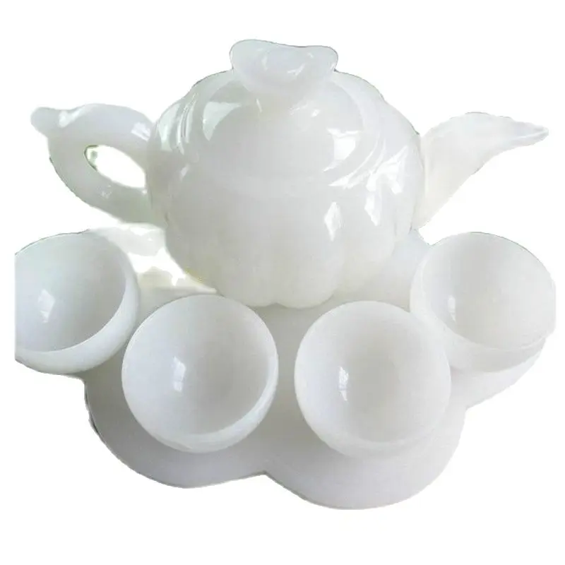 

Afghanistan white jade tea set wine pot tea pot Gift Box Hand Carved