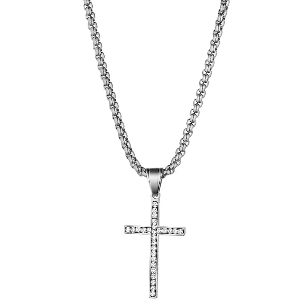 BONISKISS Simple Fashion Cross Chain Stainless Steel Necklace For Women Men Gold Color Necklace Religious Christian Jewelry