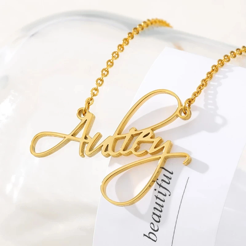 Custom Name Necklace Personalized Nameplate Name Necklaces Italic Handwriting Stainless Steel Cursive Script Necklace For Women