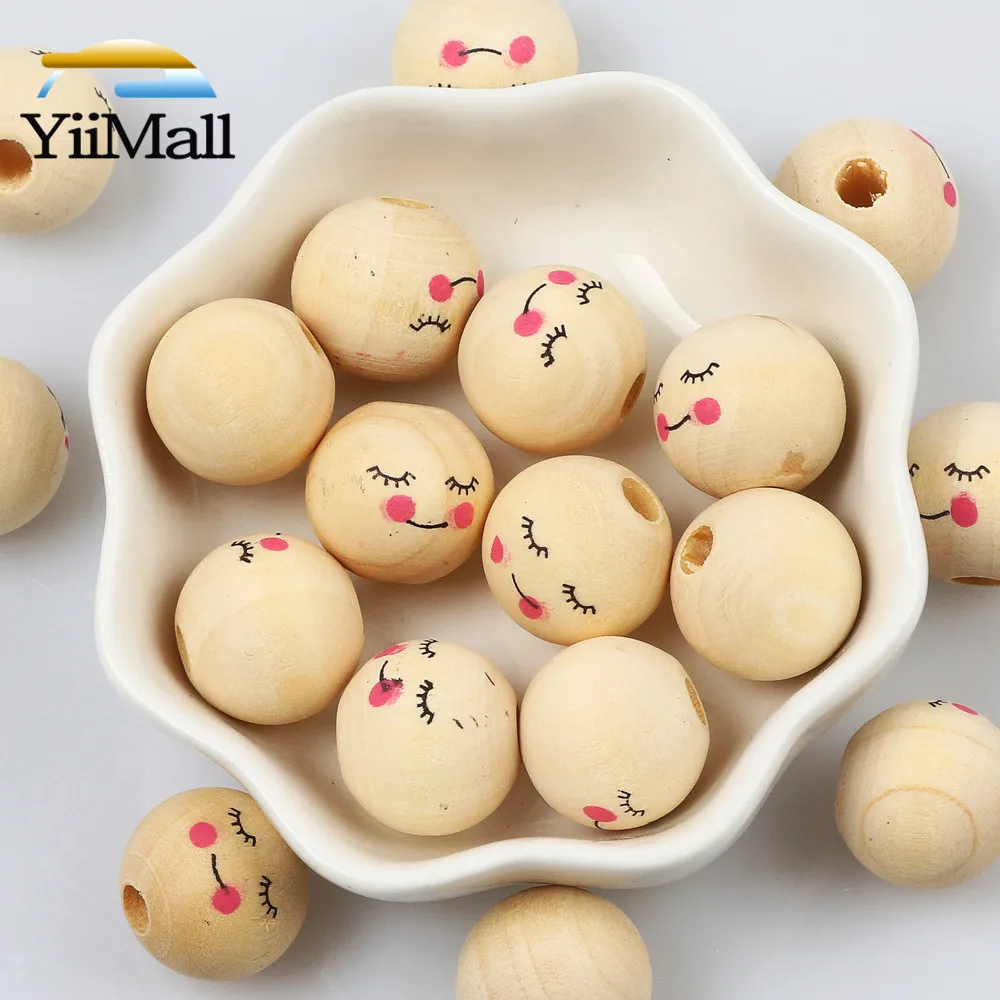 10-20Pcs 16/18mm Cute Girl Natural Wooden Beads Round Spacer Loose Beads For Jewelry Making Handmade Diy Necklace Bracelet