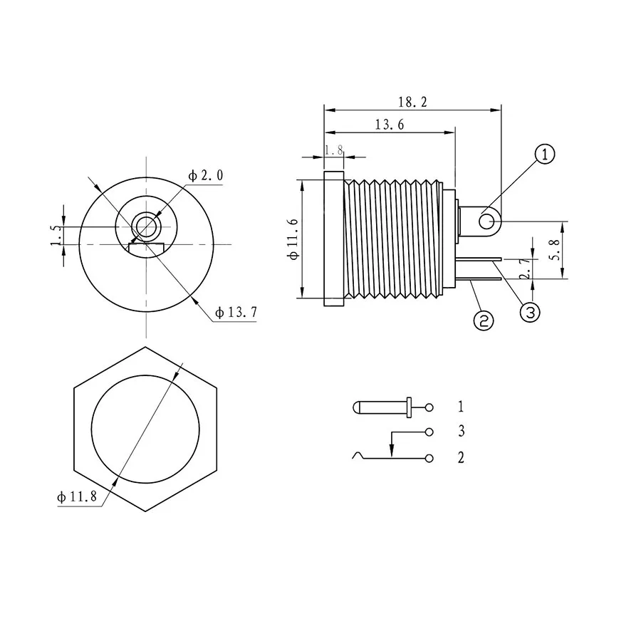 10 Stücke (5 Paar) 12 V 3A 5,5x2,1mm DC Power Stecker Stecker DC Steckdose Weibliche Jack Schraube Mutter Panel Mount Adapter 5,5*2,1mm – Detail 2