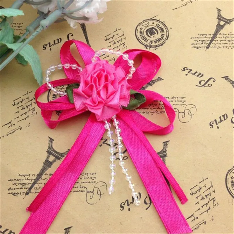 8pcs Big Satin Ribbon Flower Bows with Bead wedding Decoration Craft B100