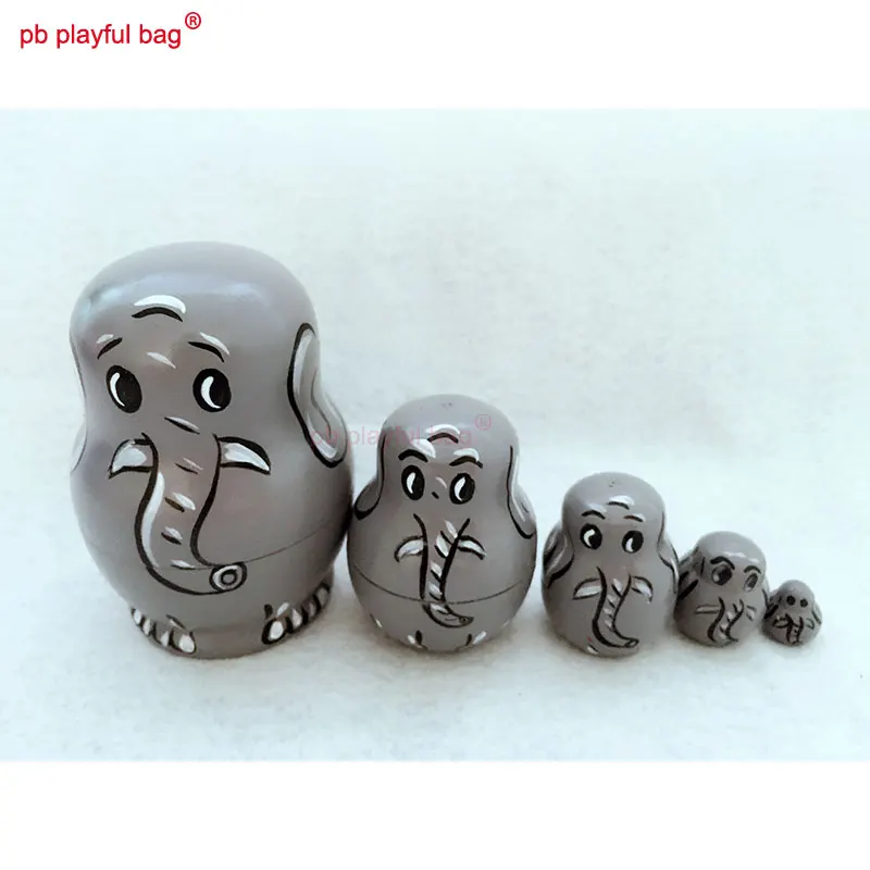 PB Playful bag Five layers Montessori Russian Nesting Doll elephant kawaii  wooden toy set Educational gift for Children HG25