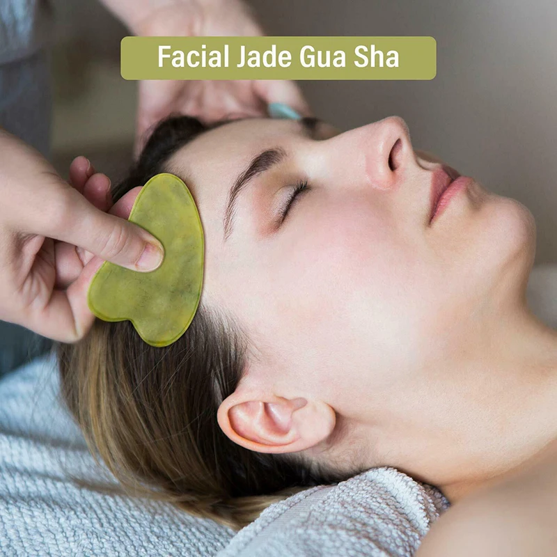 New 3PCS/set Facial Jade Stone Roller & Gua Sha Board Body Neck Massage Tool