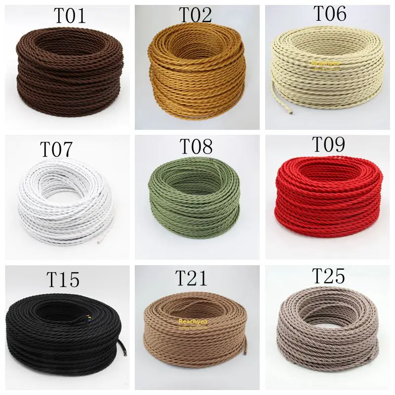 2m 3m 5m 10m 2 Core Retro Fabric Covered Twisted Cable Vintage lamp Cords Cloth Woven Electrical Wire