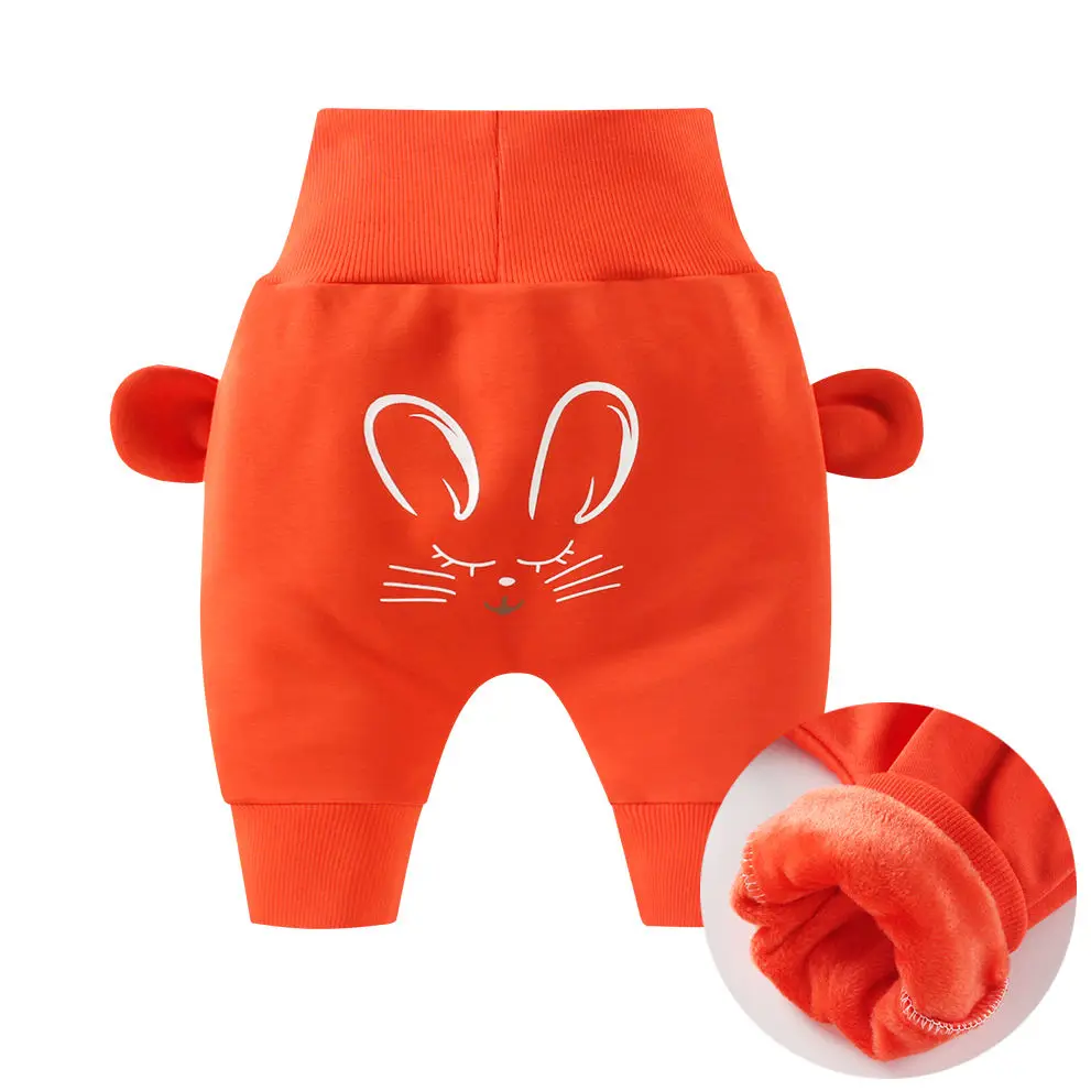Baby Cute Pants Boys Girl Cartoon High Waist Protection Belly Children Toddler Spring Autumn Winter Newborn Warm Velvet Trousers