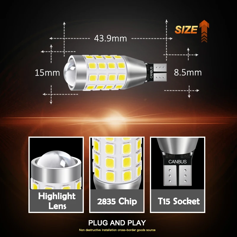 Jiachi 50pcs Super Bright W16W T15 LED Bulbs Canbus Car Lights 2835SMD No Error For Rear Backup Reverse Lamps Tail Signal 12V