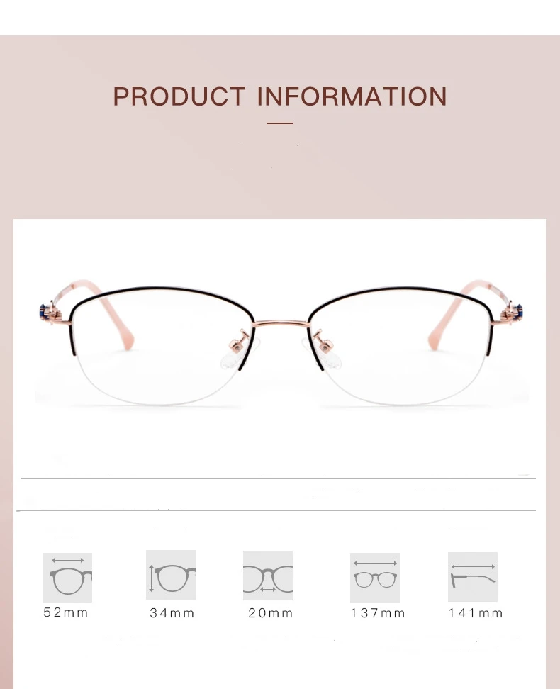 YIMARUILI Mode Ultra Licht Legierung Halb Rahmen Gläser Myopie Und Hyperopie Optische Brillen Rahmen Frauen 8020Z – Detail 5