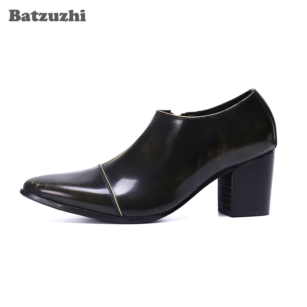 Batzuzhi 7cm High Heel Men Shoes Pointed Toe Leather Ankle Boots Slip on Botas Hombre Party and Wedding  Bota Masculina!Big US12