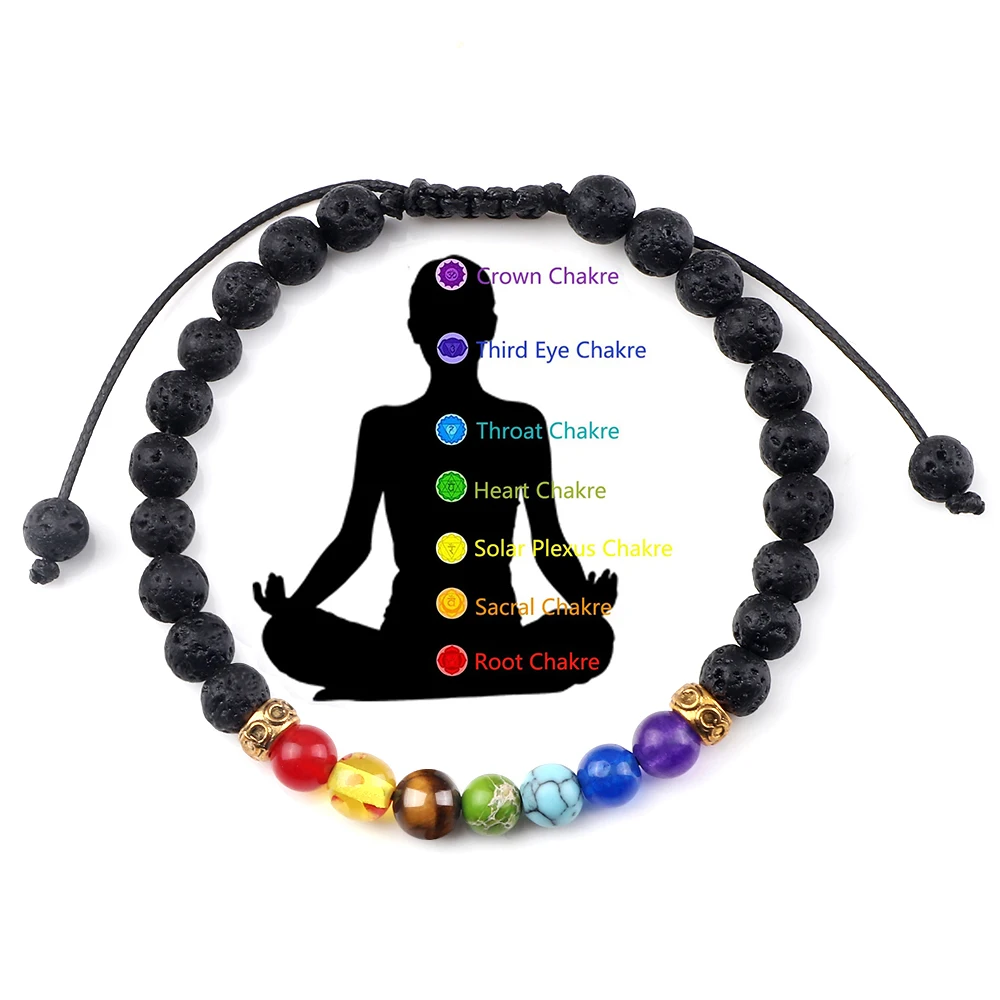 7 Chakra Lava Rock Bracelets Charms 6mm Natural Tiger Eye Stone Malachite Onyx Beads Bracelet Healing Jewelry Meditation Bangles