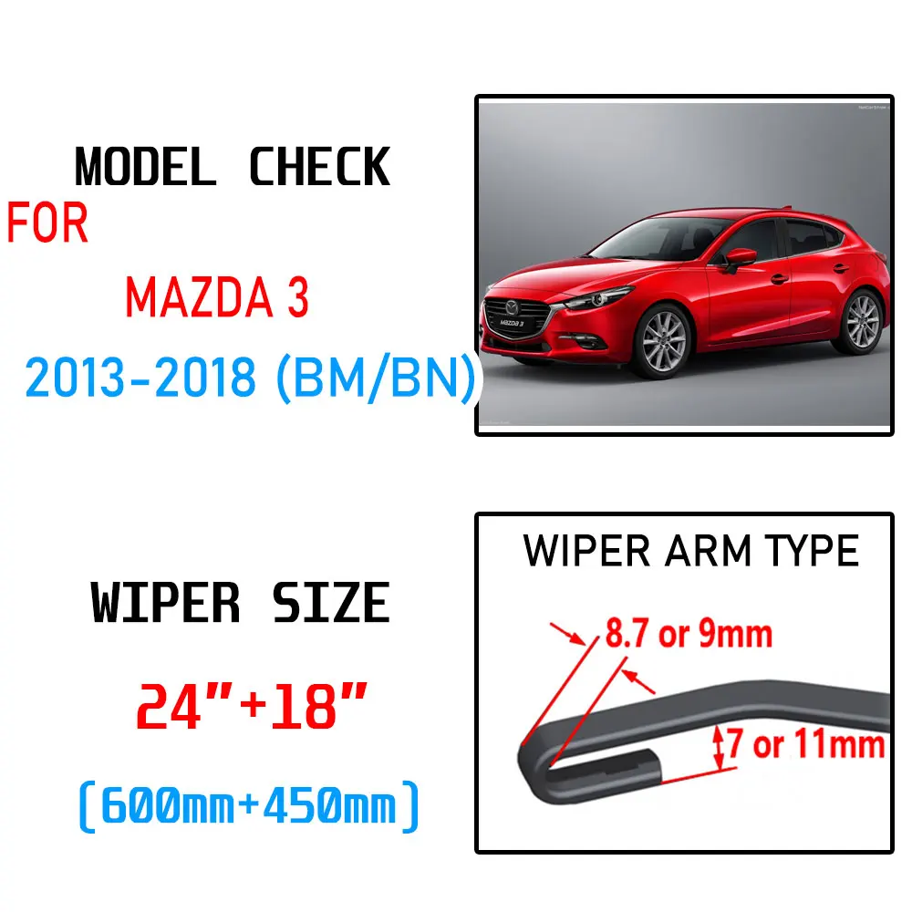 For Mazda 3 BM BN 2013 2014 2015 2016 2017 2018 Axela Accessories Car Front Windscreen Wiper Blades Brushes Cutter U J Hook