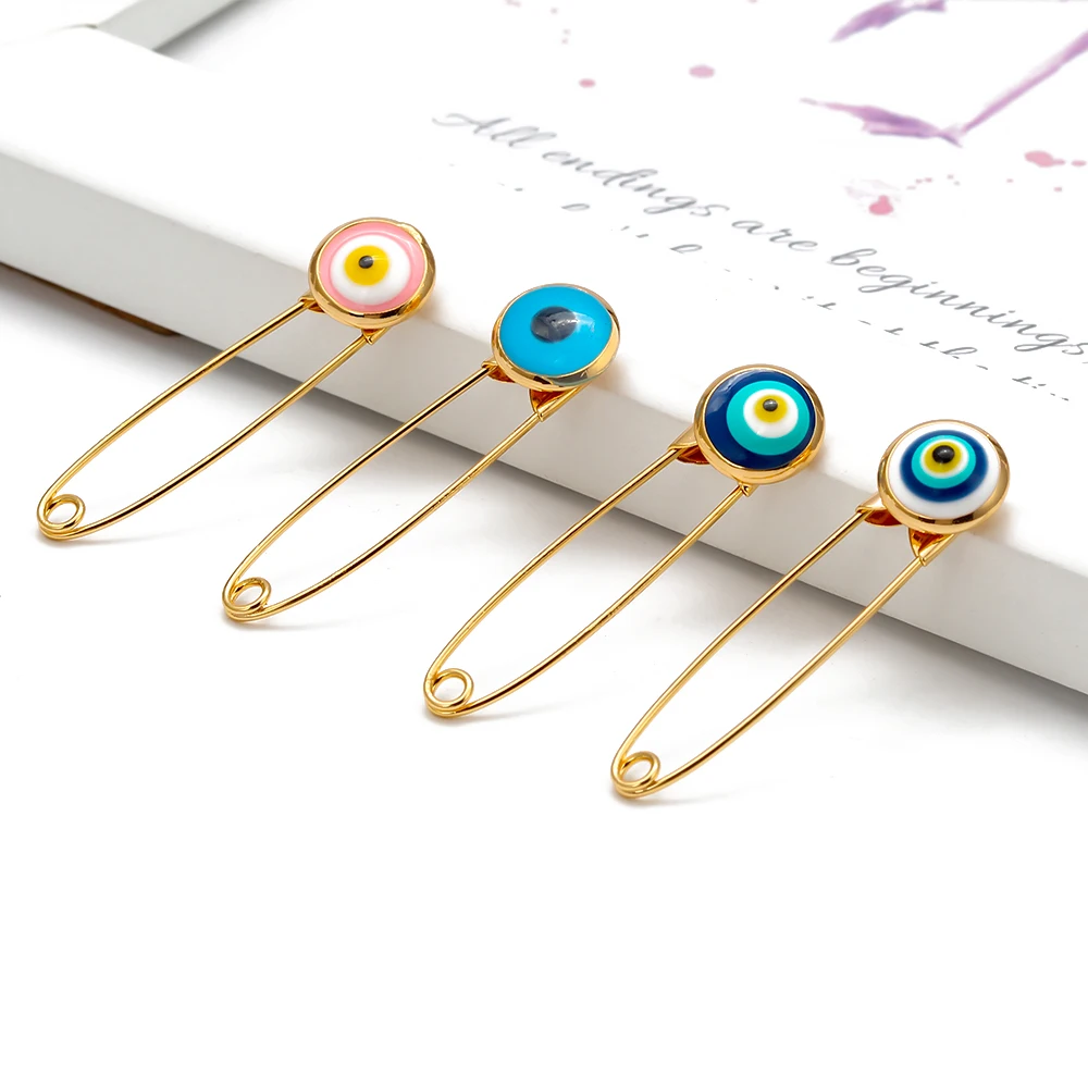 Lucky Eye Colorful Turkish Evil Eye Brooch Pin Gold Color Dropping Oil Brooch Pins Fashion Jewelry Gifts for Women Men EY6571