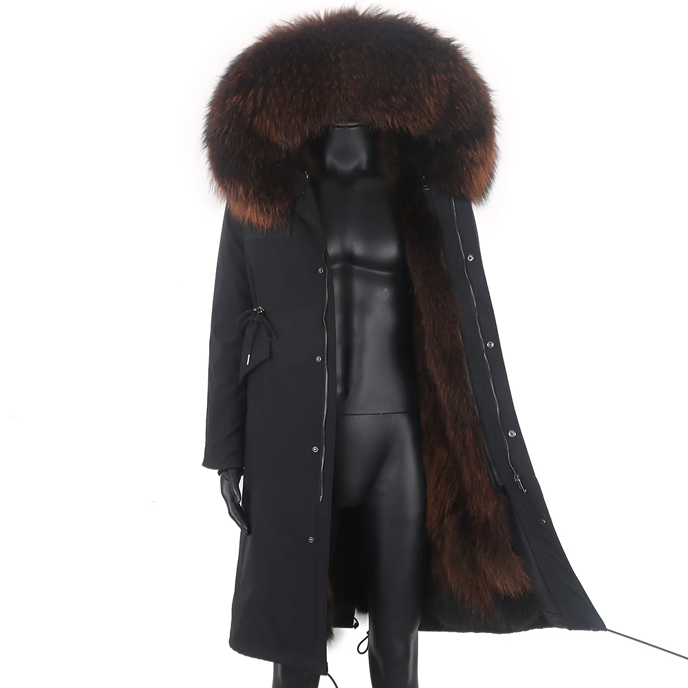 

2021 Men Waterproof X-Long Parka Real Fur Coat Winter Jacket Natural Fox Raccon Fur Liner Thick Warm Outerwear Streetwear