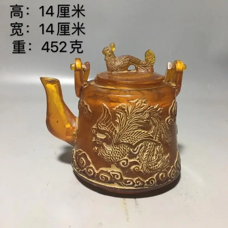 

China Beeswax carving phoenix auspicious clouds good luck statue teapot crafts bead kettle tea water pot home desktop decoration