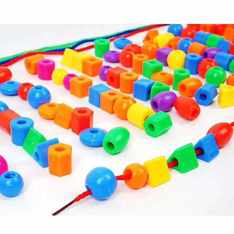 20/40pcs Montessori Lacing Beads Geometry Stringing Block Children Kid Fine Motor Skill Learning Education Puzzle Cognition Toys